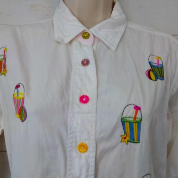 Silver Threads Size S Beach Pail Embroidered Shirt Swimsuit Coverup - Picture 2 of 8